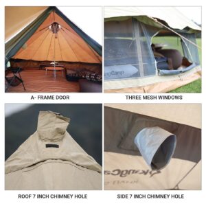 KingCamp Canvas Bell Tent for Camping, 4 Seasons 13.2ft/16.4ft Camping Yurt Tent, w/Stove Jacks, Luxury Glamping Waterproof and Breathable Tents for Family Camping Outdoor Hunting Party