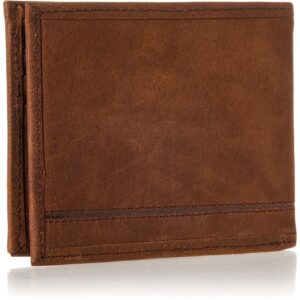 Lucky Brand Men's Embossed Bifold Wallet (Available in Cotton Canvas, Grooved Leather-Brown, One Size