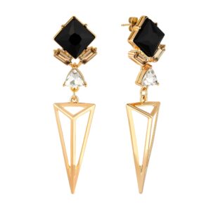 Black and Gold Earrings for Women, Art Deco Style Long Statement Dangle Earrings, 14k Gold Plated, Black Onyx Crystals, Elegant Vintage Bridal Jewelry