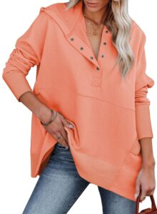 alavq fall long sleeve v neck pullover hoodies sweatshirt with pockets for women tops with pocket plus size clothing orange 1x