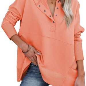 AlavQ Fall Long Sleeve V Neck Pullover Hoodies Sweatshirt With Pockets For Women Tops with Pocket Plus Size Clothing Orange 1X