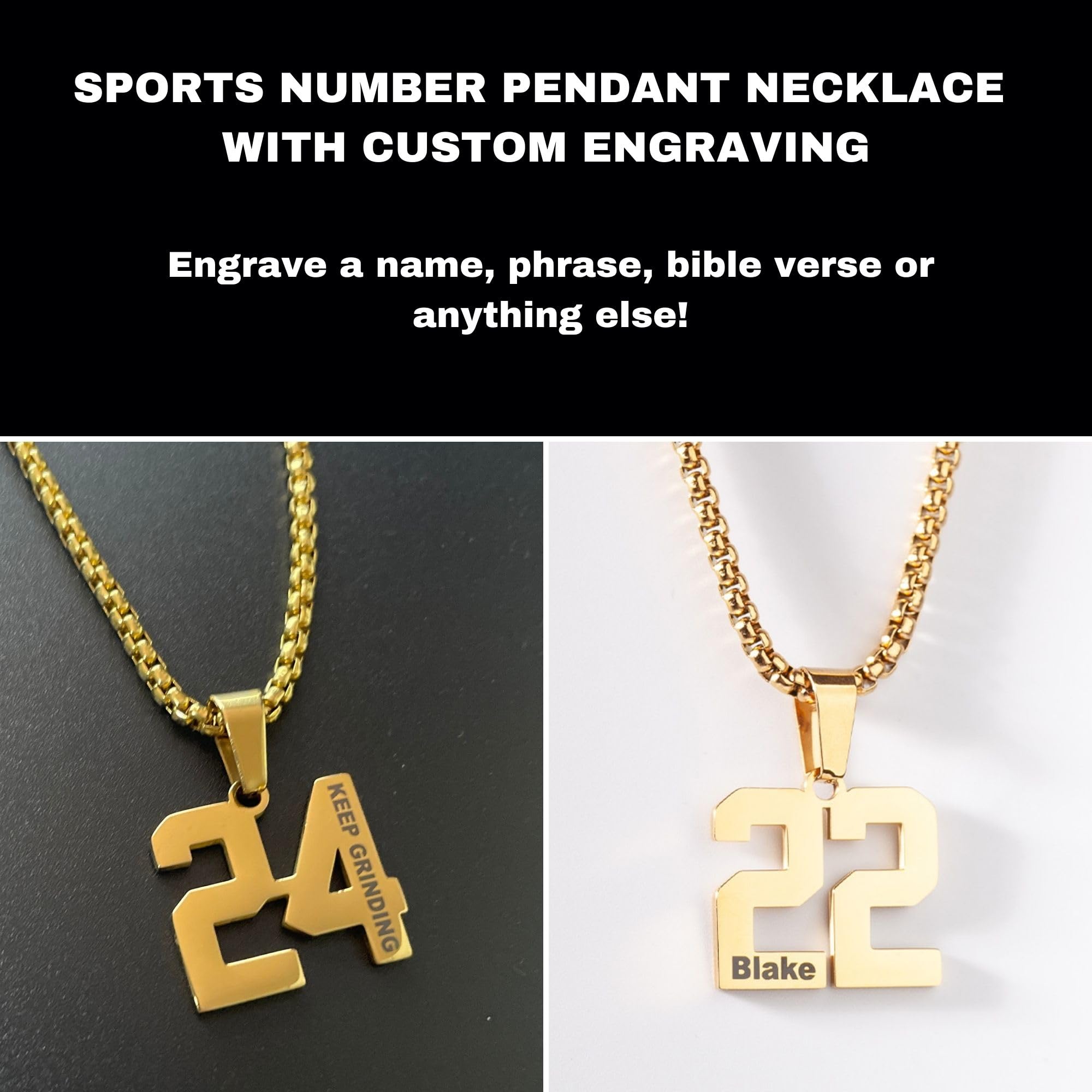 Custom Engraved Gold Number Necklace - Jersey Number Pendant for Athletes - Personalized Sports Jewelry (13)