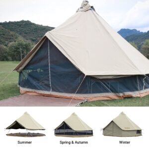 KingCamp Canvas Bell Tent for Camping, 4 Seasons 13.2ft/16.4ft Camping Yurt Tent, w/Stove Jacks, Luxury Glamping Waterproof and Breathable Tents for Family Camping Outdoor Hunting Party