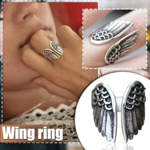 Bulky Rings Jewelry Acrylic Rings for Women Adjustable Stainless Steel Ring Feather Angel Thumb Ring for Women Gold Om Rings for Women (Silver, One Size)