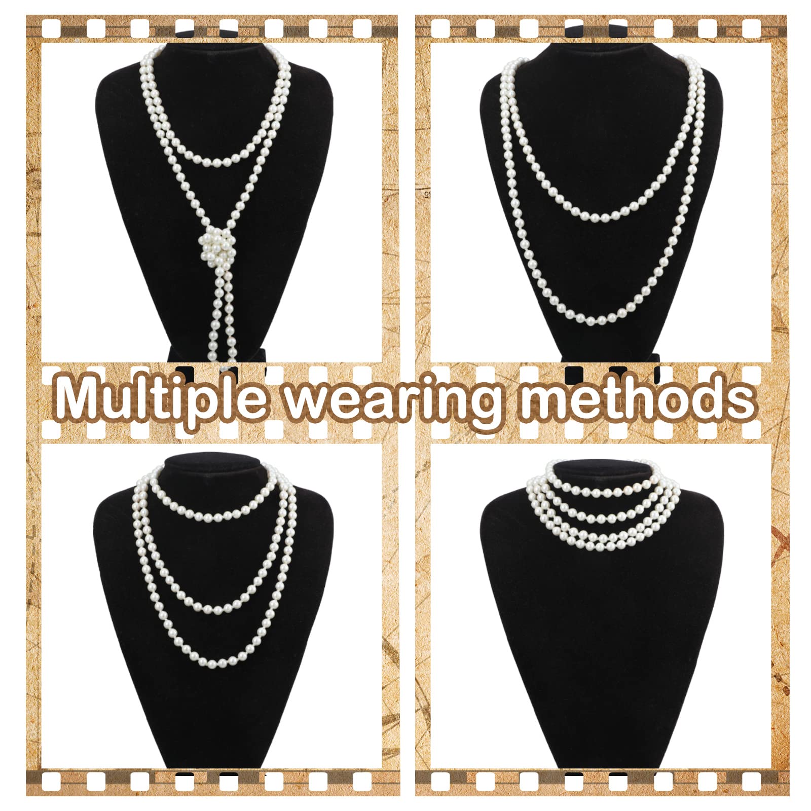 Maitys 3 Pcs 1920s Pearl Jewelry Set Includes Vintage Flapper Earrings Multilayer Imitation Pearl Necklace Bracelet for Women(Charming)