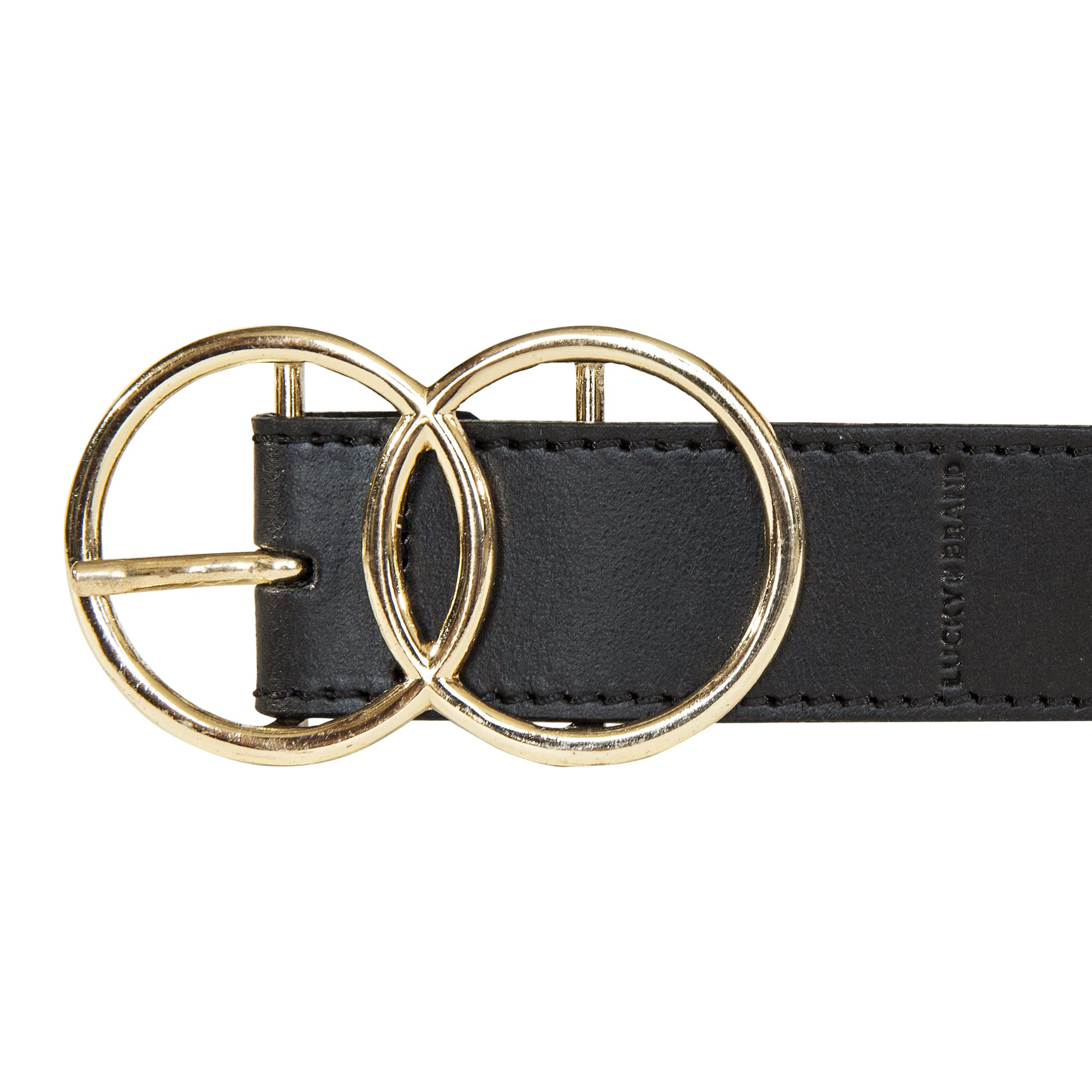 Lucky Brand Women Bold Fashion Statement Belts, Leather Double Ring-Black, M (28-30")