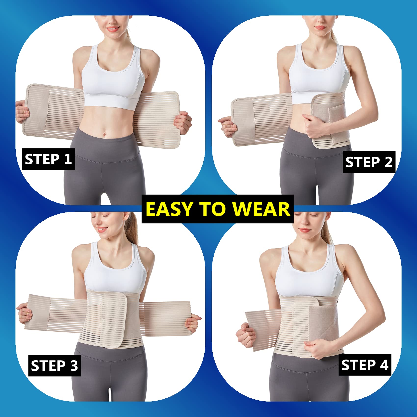 Abdominal Binder Postpartum Belly Band for Post Abdomen Surgery C-section Recovery Compression Wrap Back Support Belt (X-Large, Beige)