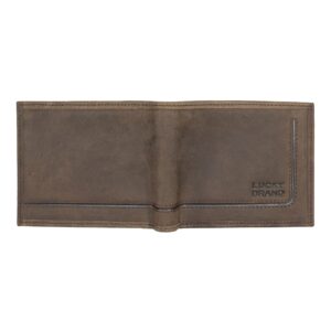 Lucky Brand Men's Embossed Bifold Wallet (Available in Cotton Canvas, Grooved Leather-Brown, One Size