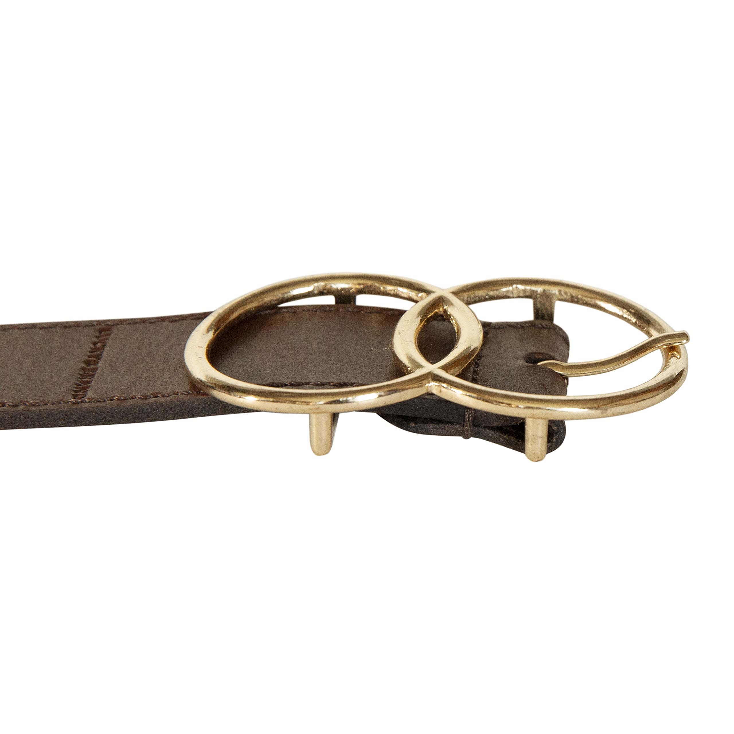 Lucky Brand Women Bold Fashion Statement Belts, Leather Double Ring-Brown, S (26-27")