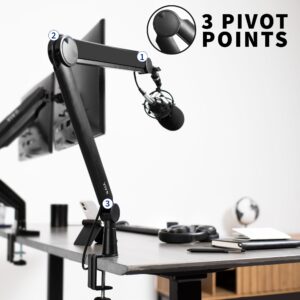 VIVO Premium Broadcast/Podcast Microphone Boom Arm Stand with 3/8 and 5/8 inch Screw Adapter, Heavy Duty Desk Mount, Professional Mic Stand with 360 Rotation, Black, STAND-MIC02