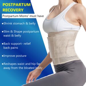 Abdominal Binder Postpartum Belly Band for Post Abdomen Surgery C-section Recovery Compression Wrap Back Support Belt (X-Large, Beige)