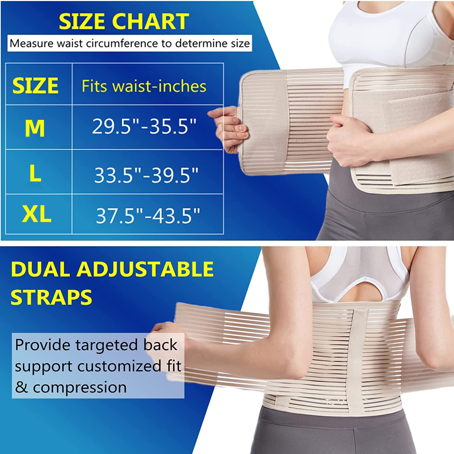 Abdominal Binder Postpartum Belly Band for Post Abdomen Surgery C-section Recovery Compression Wrap Back Support Belt (X-Large, Beige)