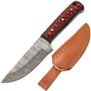 wild turkey handmade damascus steel collection full tang fixed blade knife w/leather sheath outdoors hunting camping fishing (3328)