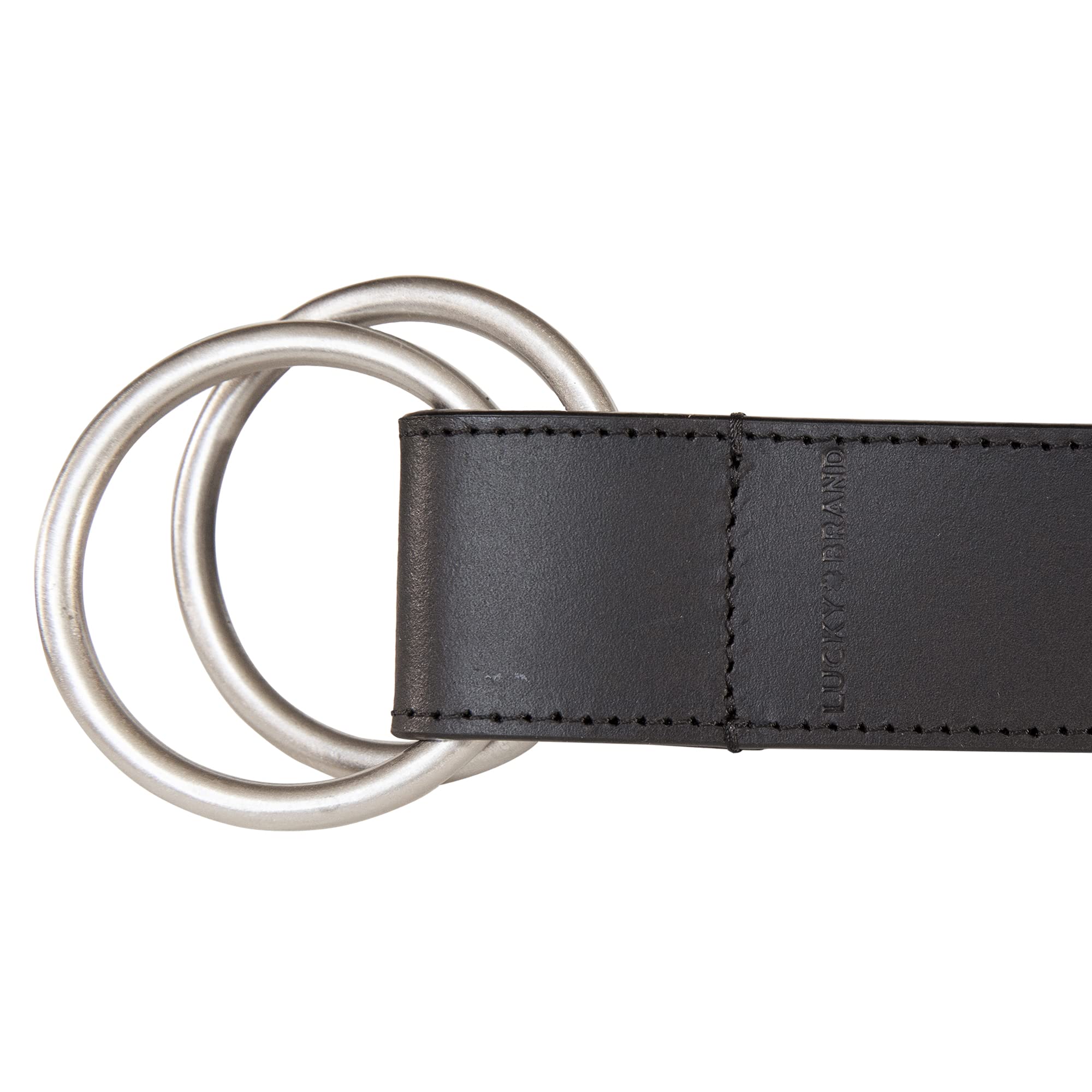 Lucky Brand Women Leather Bold Fashion Statement Belts, Double Ring Pullback-Black, L/XL (31-35")