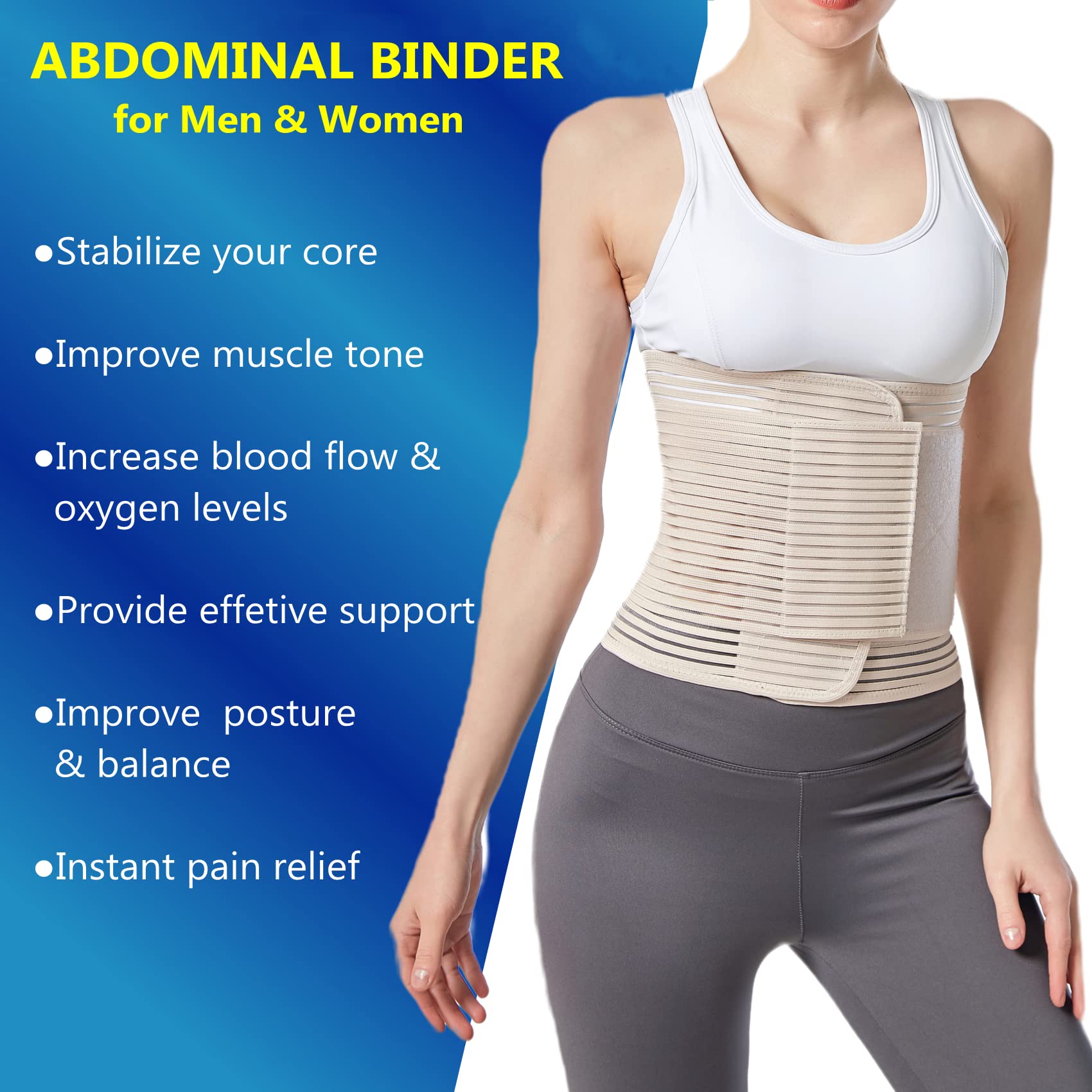 Abdominal Binder Postpartum Belly Band for Post Abdomen Surgery C-section Recovery Compression Wrap Back Support Belt (X-Large, Beige)