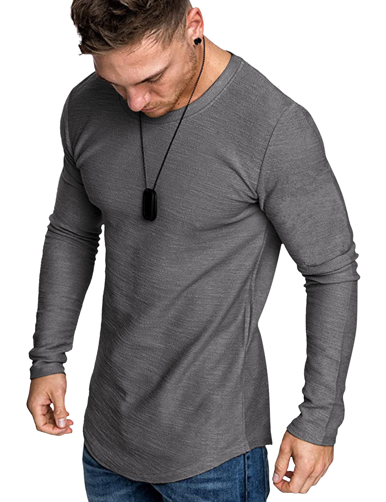 COOFANDY Men Workout T Shirt Fit Lightweight Cotton Fall Tee Big Tall Black/Grey