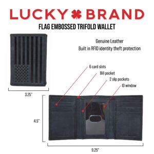 Lucky Brand Men's Trifold and L Wallet, Flag Embossed Leather-Black, Tri-Fold