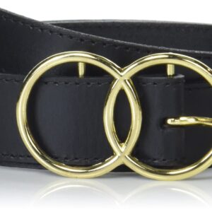 Lucky Brand Women Bold Fashion Statement Belts, Leather Double Ring-Black, M (28-30")