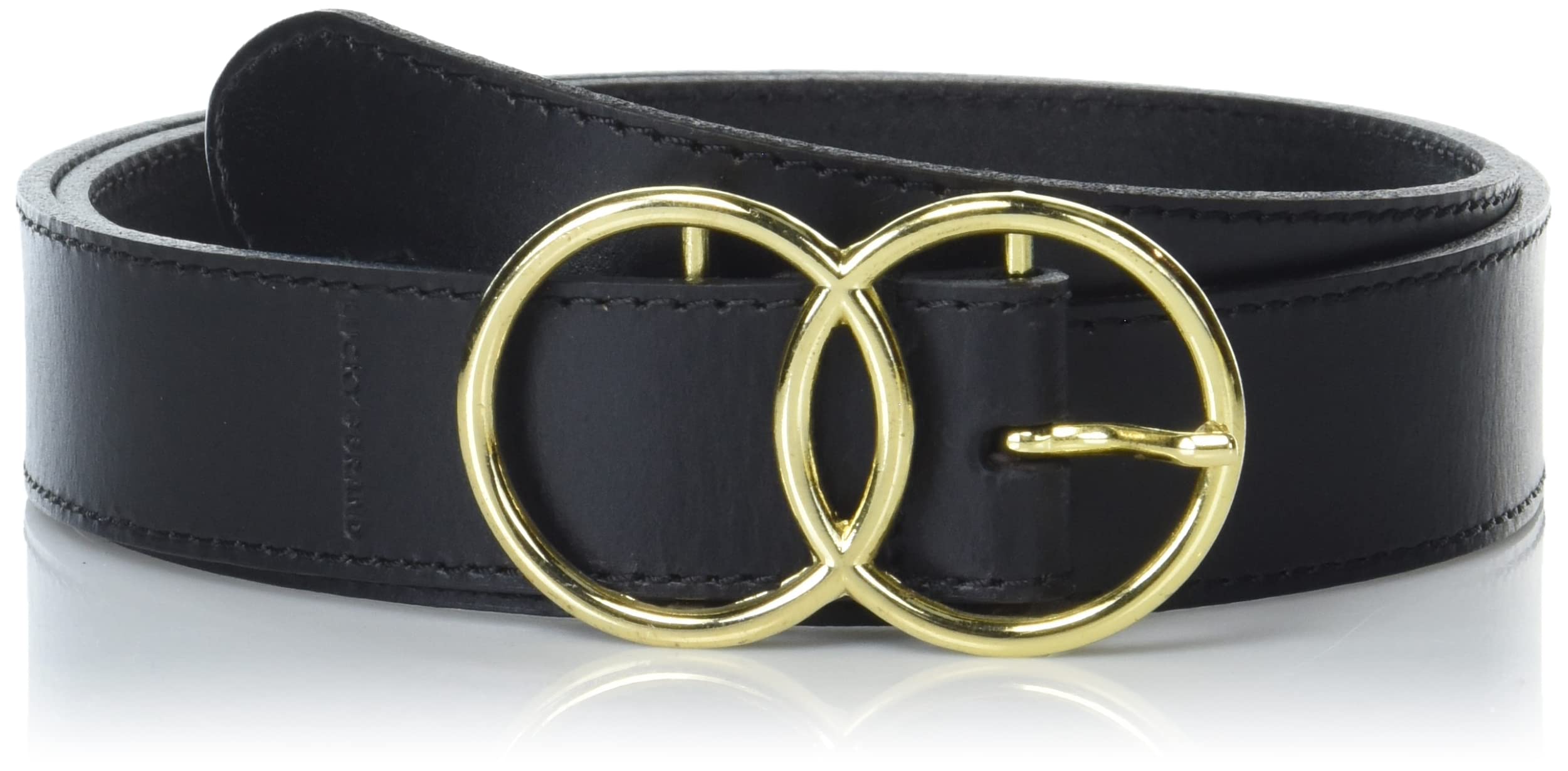 Lucky Brand Women Bold Fashion Statement Belts, Leather Double Ring-Black, M (28-30")