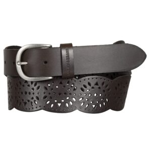 lucky brand women bold fashion statement belts, perforated leather-brown, m (28-30")