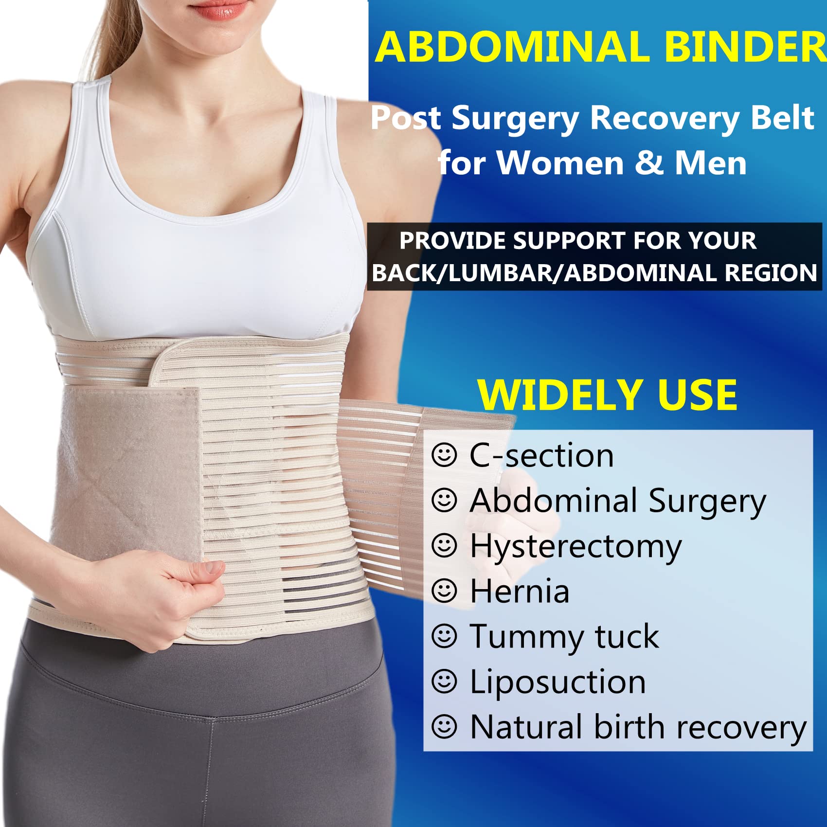 Abdominal Binder Postpartum Belly Band for Post Abdomen Surgery C-section Recovery Compression Wrap Back Support Belt (X-Large, Beige)