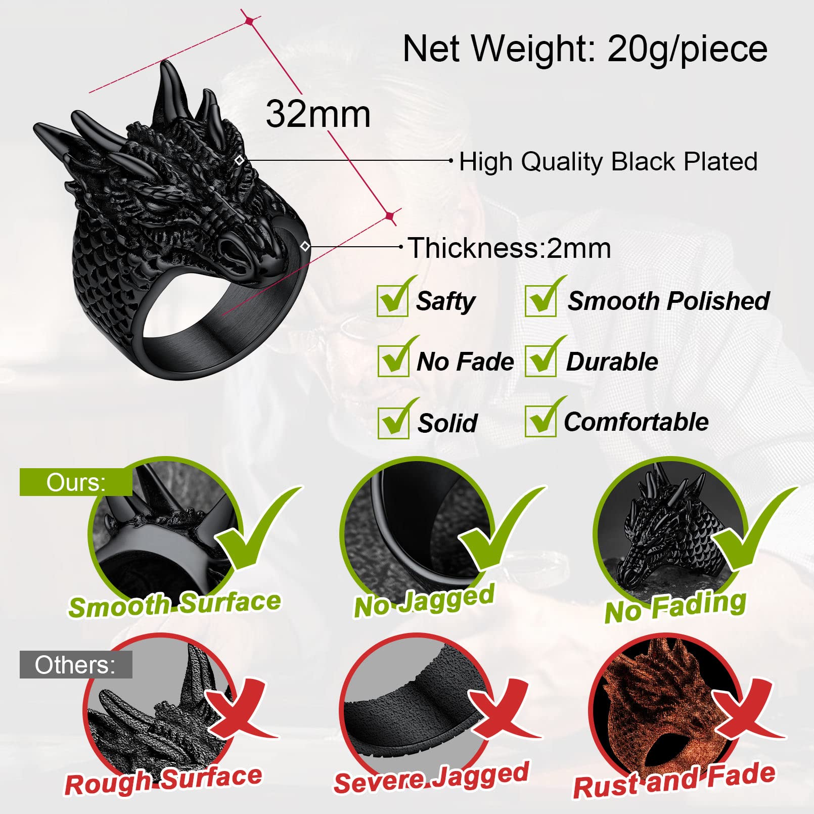 FaithHeart Punk Dragon Ring for Women Hip-hop Design Nordic Mythology Jewelry for Male