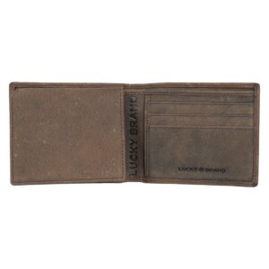 Lucky Brand Men's Embossed Bifold Wallet (Available in Cotton Canvas, Grooved Leather-Brown, One Size