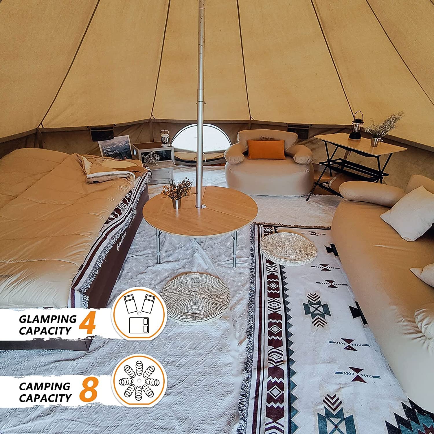 KingCamp Canvas Bell Tent for Camping, 4 Seasons 13.2ft/16.4ft Camping Yurt Tent, w/Stove Jacks, Luxury Glamping Waterproof and Breathable Tents for Family Camping Outdoor Hunting Party