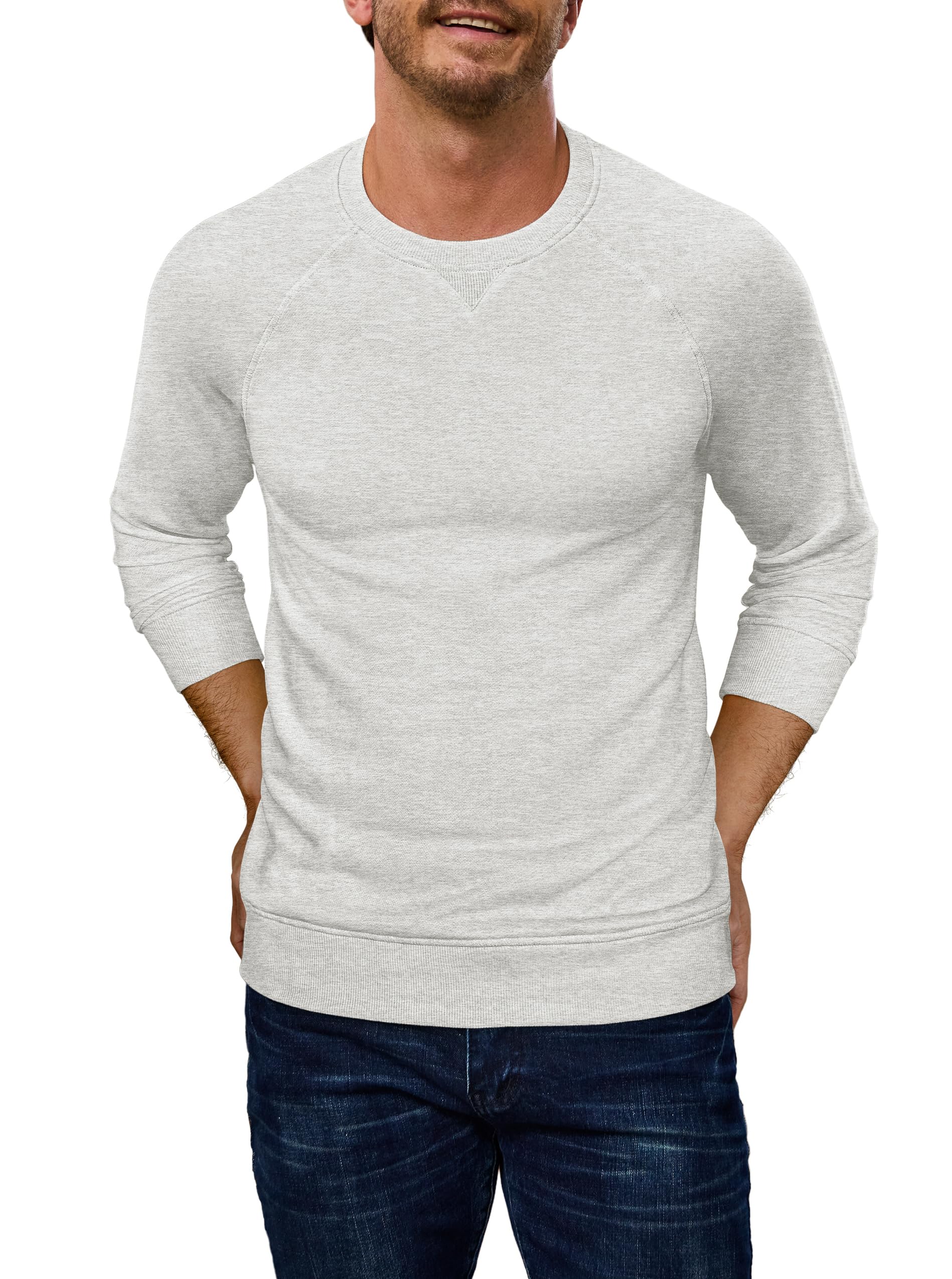 Anelune Men's Sweatshirt Crewneck French Terry Pullover Gray Large