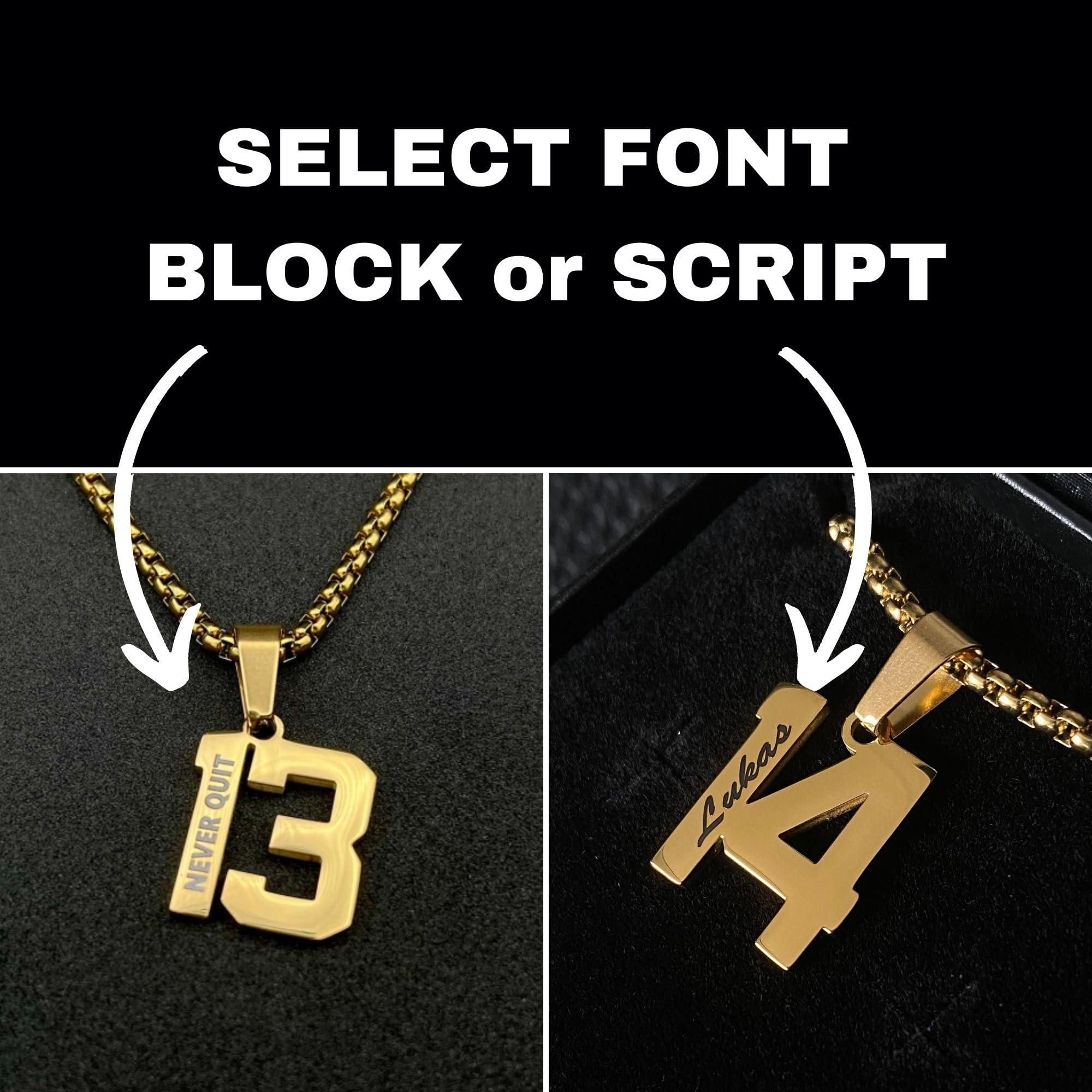 Custom Engraved Gold Number Necklace - Jersey Number Pendant for Athletes - Personalized Sports Jewelry (13)