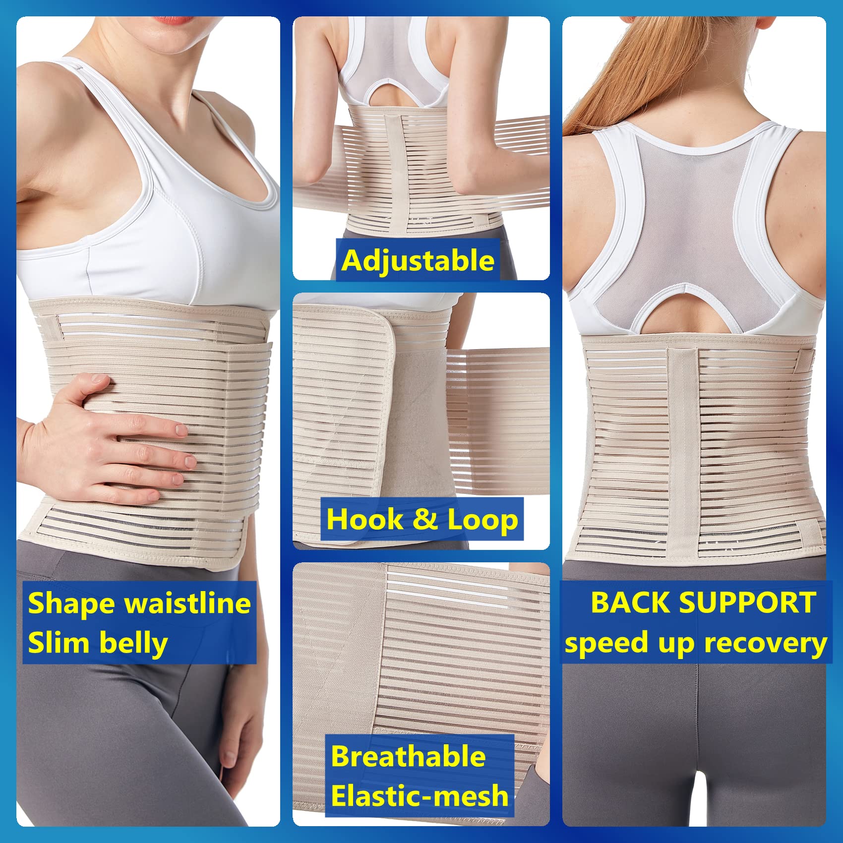 Abdominal Binder Postpartum Belly Band for Post Abdomen Surgery C-section Recovery Compression Wrap Back Support Belt (X-Large, Beige)