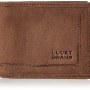 Lucky Brand Men's Embossed Bifold Wallet (Available in Cotton Canvas, Grooved Leather-Brown, One Size