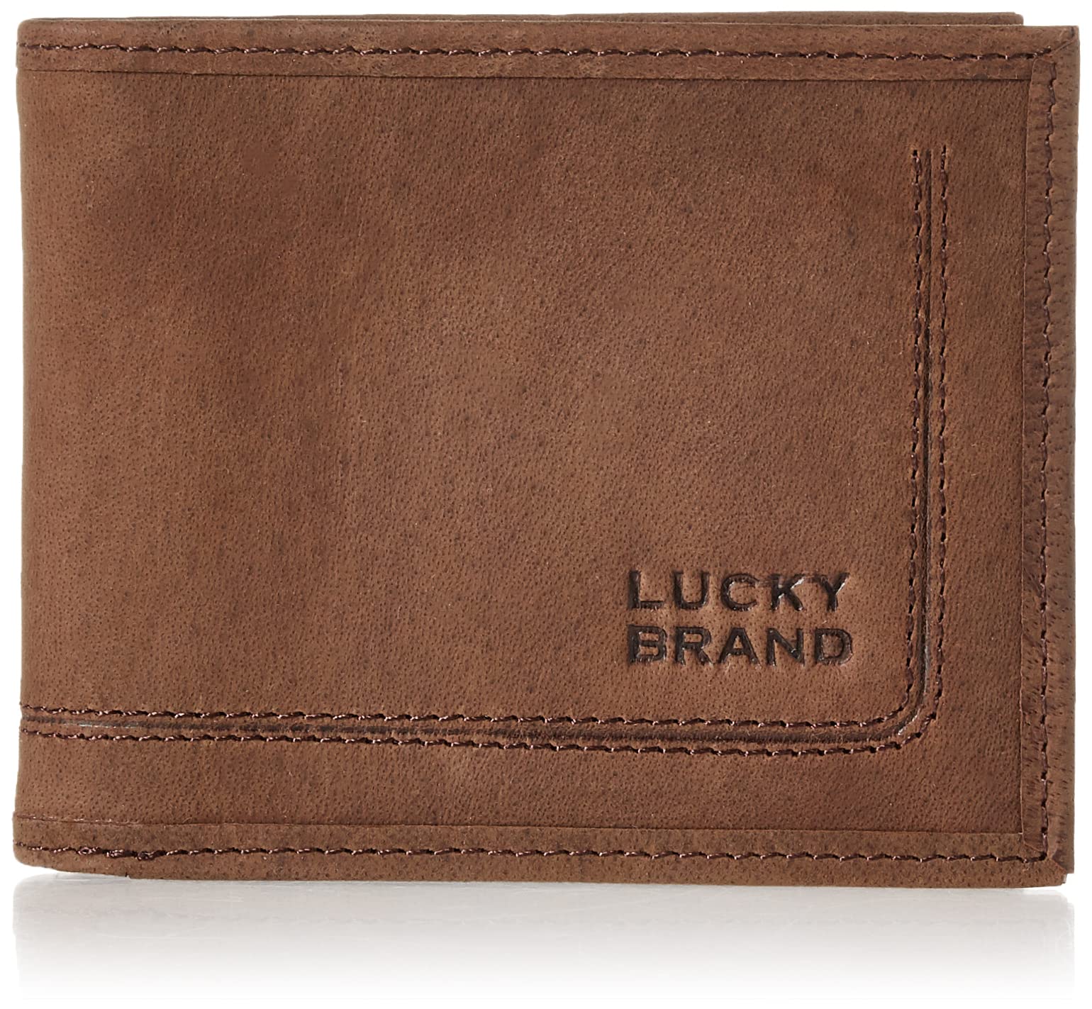 Lucky Brand Men's Embossed Bifold Wallet (Available in Cotton Canvas, Grooved Leather-Brown, One Size