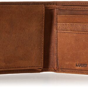 Lucky Brand Men's Embossed Bifold Wallet (Available in Cotton Canvas, Grooved Leather-Brown, One Size