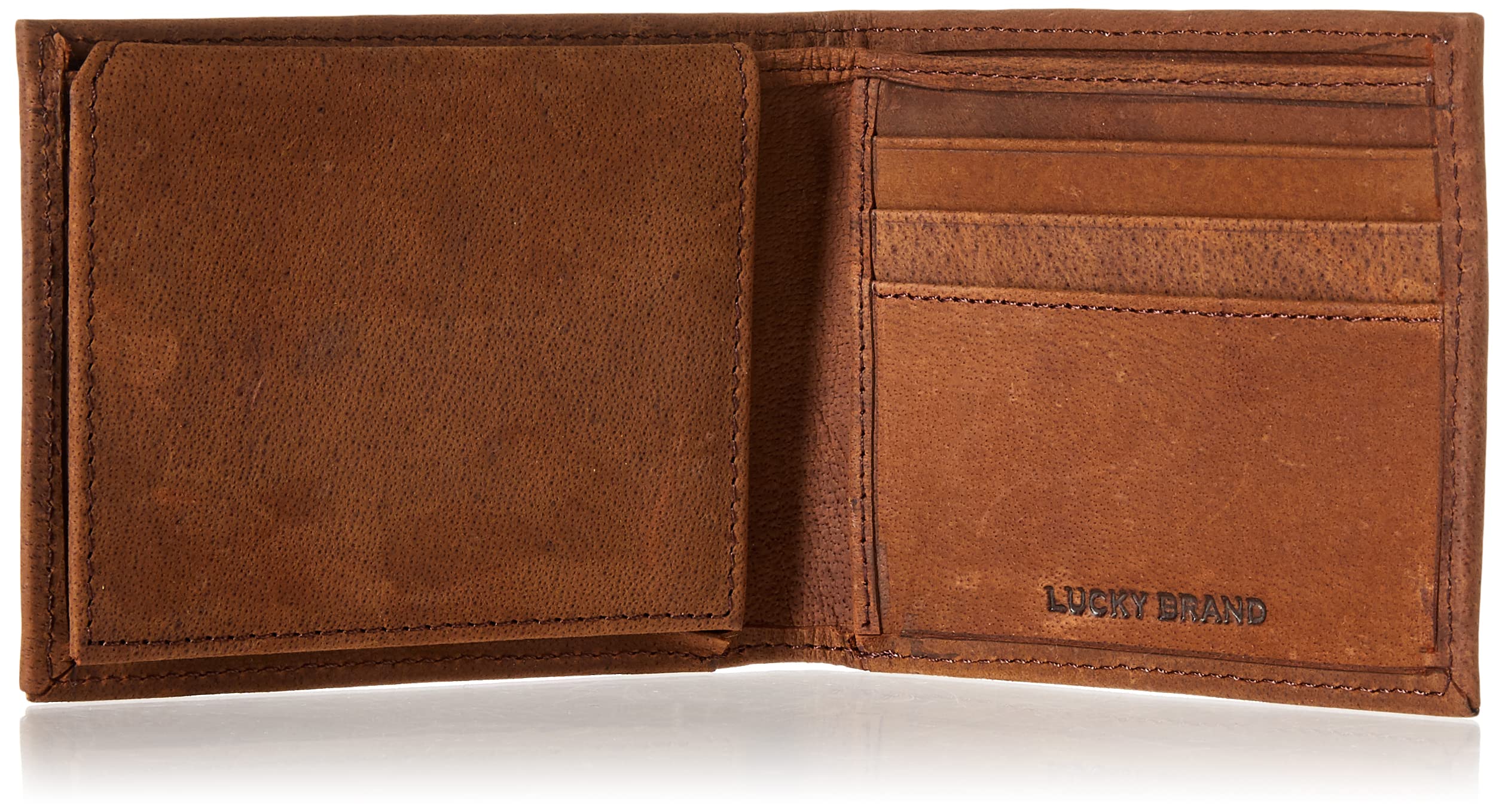 Lucky Brand Men's Embossed Bifold Wallet (Available in Cotton Canvas, Grooved Leather-Brown, One Size