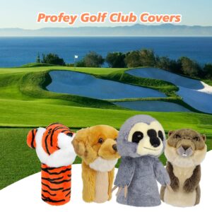 Golf Club Covers, Groundhog/Sloth Marmot Golf Head Covers, Gopher Cover for Drivers, Adorable Crafted Plush Animal Covers, Brown Beige, Best Golf Gifts