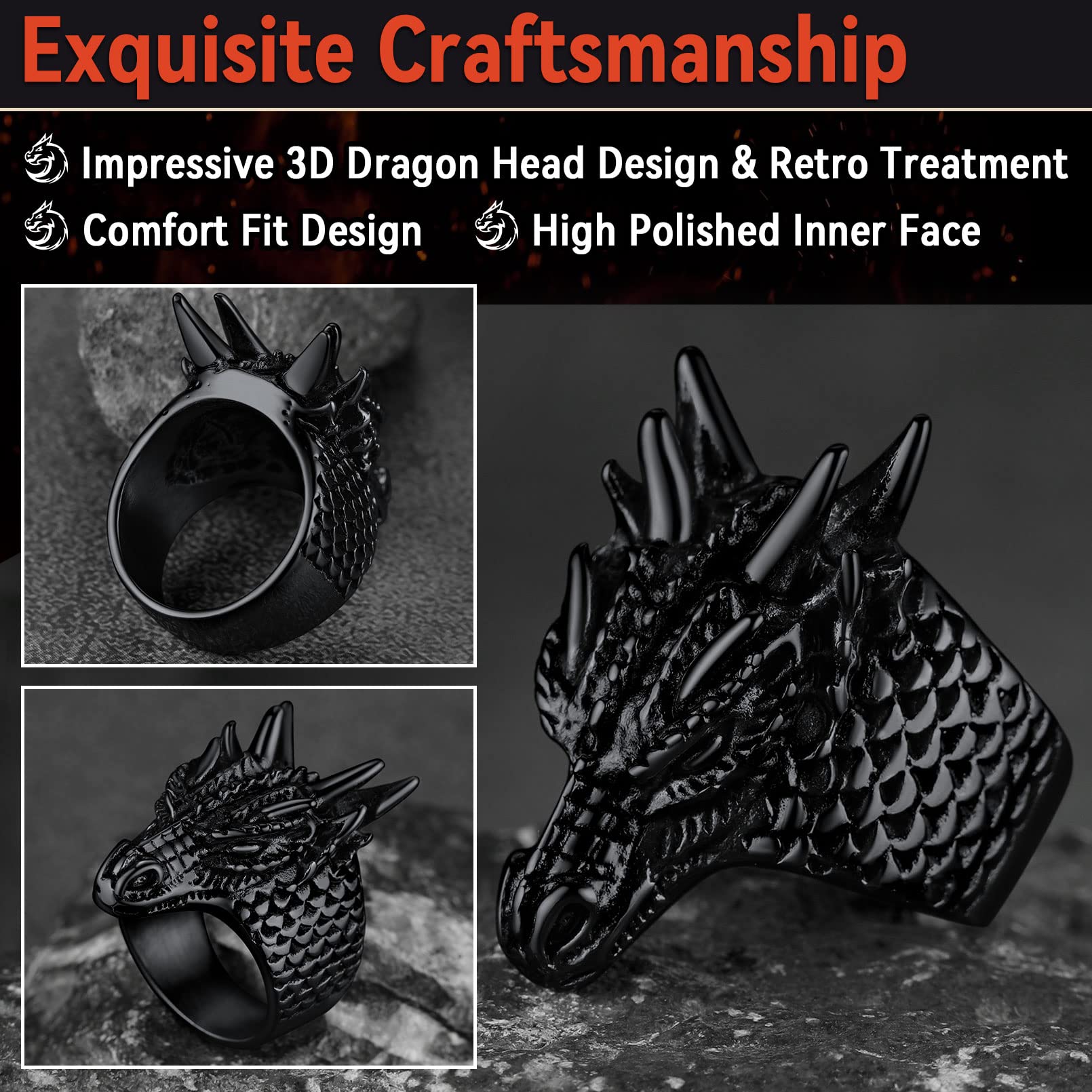 FaithHeart Punk Dragon Ring for Women Hip-hop Design Nordic Mythology Jewelry for Male