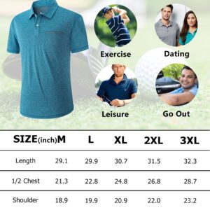 V VALANCH Men's Polo Shirts Sport Casual Short Sleeve Golf Polo Moisture Wicking Collared Tennis T-Shirt Aque Blue L