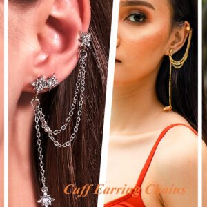 Tornito 17Pcs Ear Cuffs Chain Earrings Snake Butterfly Leaf Non Piercing Clip on Earring Fake Helix Cartilage Earrings Ear Clip Jewelry Silver Tone