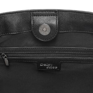 Daisy Rose Tote Shoulder Bag with Front Zipper - PU Vegan Leather - BLACK