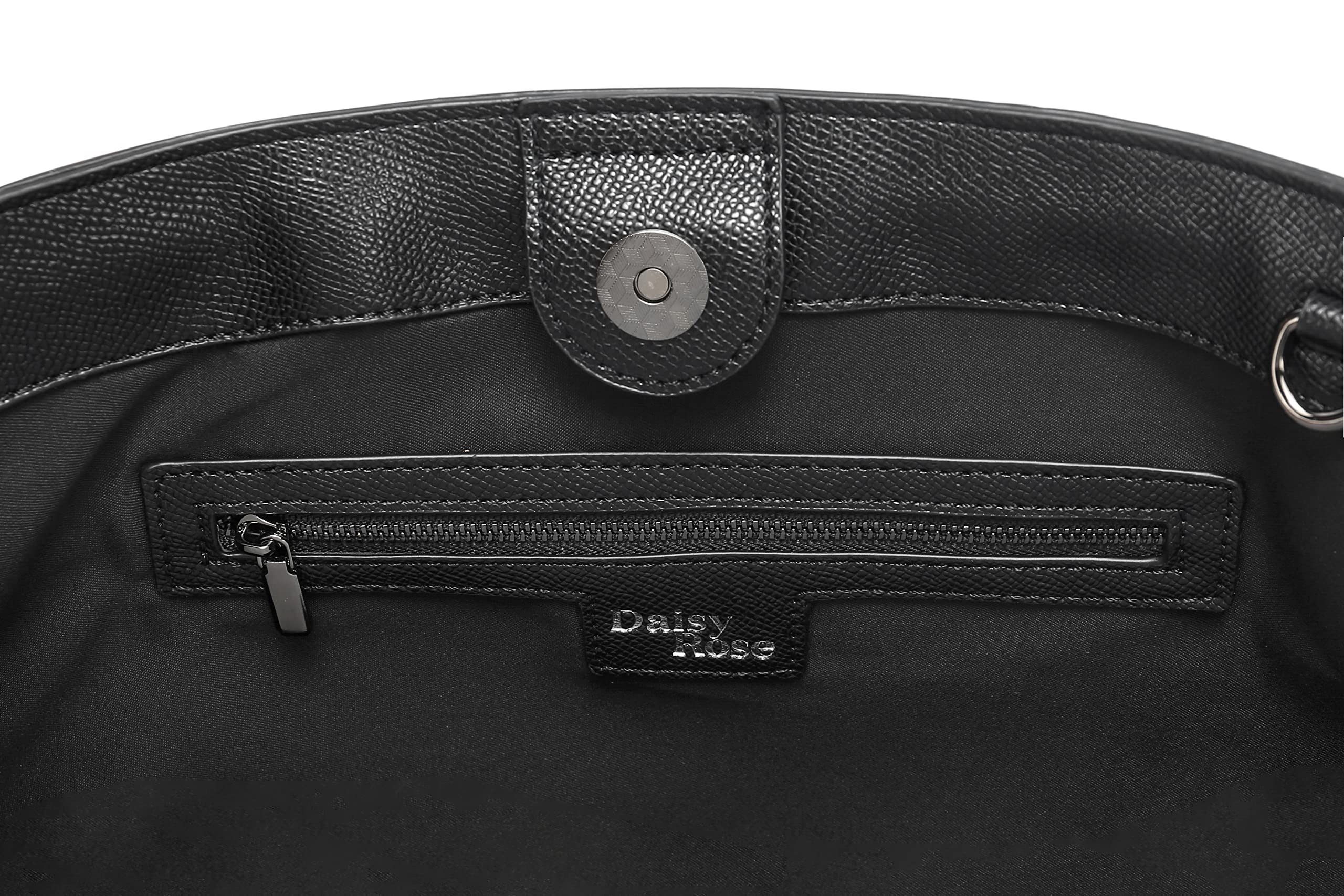 Daisy Rose Tote Shoulder Bag with Front Zipper - PU Vegan Leather - BLACK