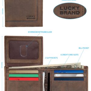 Lucky Brand Men's Embossed Bifold Wallet (Available in Cotton Canvas, Grooved Leather-Brown, One Size