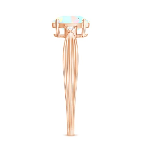 5X7 MM Oval Cut Ethiopian Opal Solitaire Ring with HI-SI Diamond | 1 Cttw | AAA Quality, 14K Rose Gold, Size:US 4.50