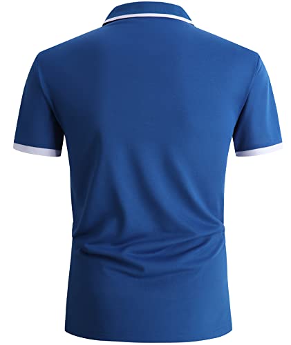 SWISSWELL Blue Polo Shirts for Men Short Sleeve T-Shirts Golf Tennis Outdoor Sport Shirt (Blue, 2XL)