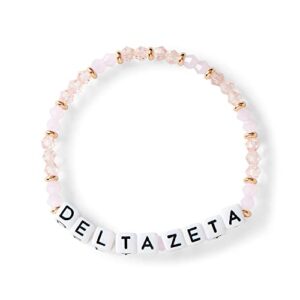 sorority shop delta zeta bracelet — glass bead bracelet with dz name beads and 18k gold accent beads, greek sorority jewelry for big little sorority gifts