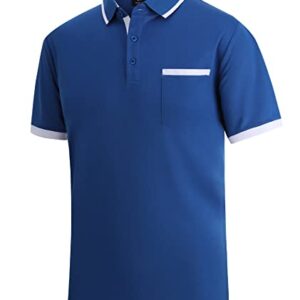 SWISSWELL Blue Polo Shirts for Men Short Sleeve T-Shirts Golf Tennis Outdoor Sport Shirt (Blue, 2XL)