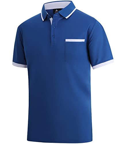 SWISSWELL Blue Polo Shirts for Men Short Sleeve T-Shirts Golf Tennis Outdoor Sport Shirt (Blue, 2XL)