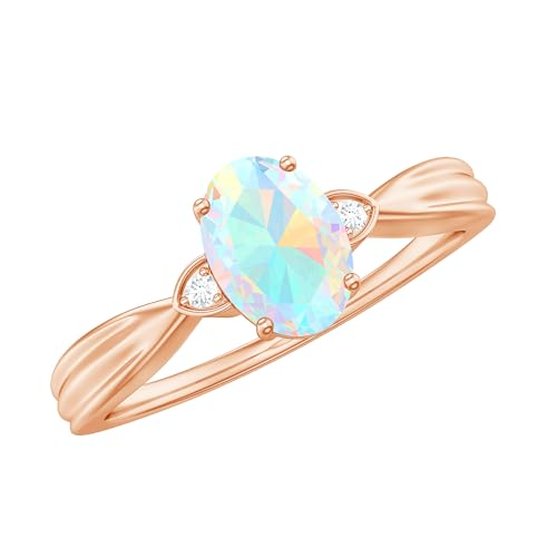 5X7 MM Oval Cut Ethiopian Opal Solitaire Ring with HI-SI Diamond | 1 Cttw | AAA Quality, 14K Rose Gold, Size:US 4.50