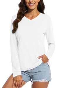 magcomsen women's upf 50+ long sleeve tops dry fit uv protection shirts sweat wicking athletic tees for summer white, m