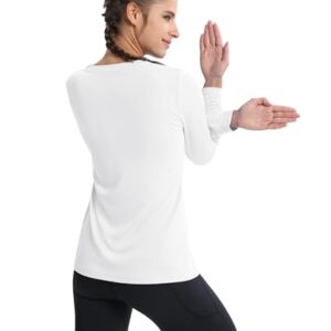 MAGCOMSEN Women's UPF 50+ Long Sleeve Tops Dry Fit UV Protection Shirts Sweat Wicking Athletic Tees for Summer White, M